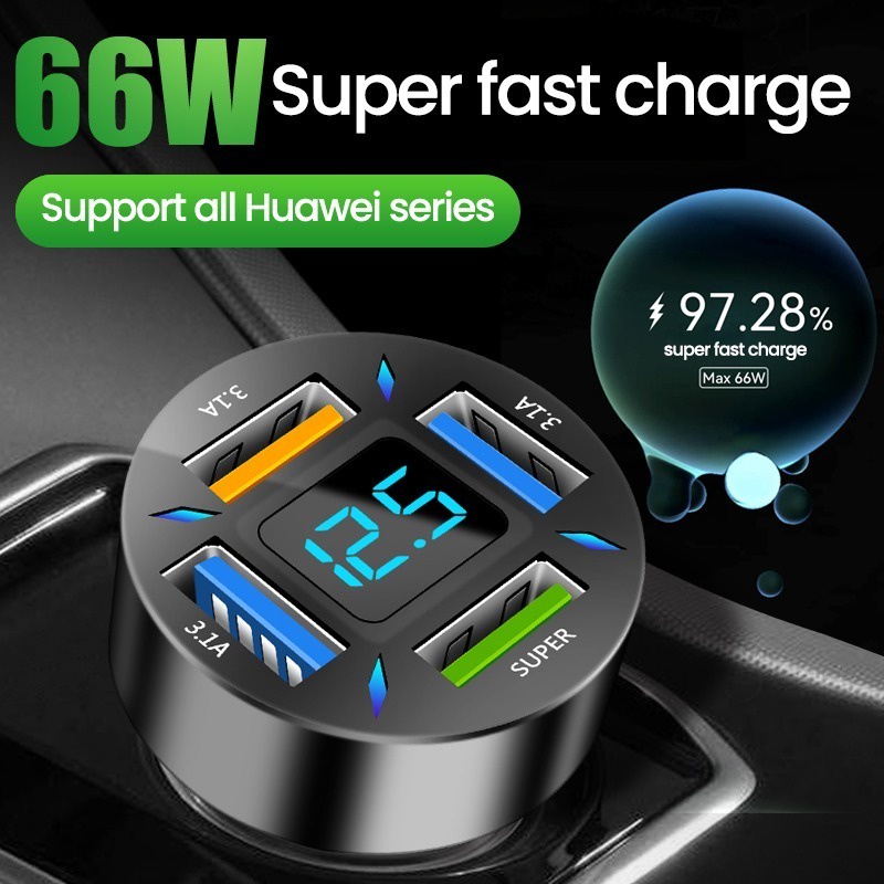 66w-4พอร์ต-usb-car-charger-fast-ชาร์จ-pd-quick-charge-3-0-usb-c-car-charger-แลนสำหรับ-iphone-13-12-xiaomi-samsung