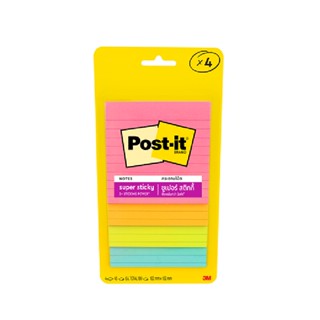 Post-it ซูเปอร์สติกกี้โน้ตมีเส้น รุ่น 4421-4SSMIA คละสี 4x4 นิ้ว แพ็ค4เล่ม