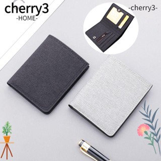 Cherry3 กระเป๋าสตางค์ ใบสั้น ผ้าแคนวาส พับได้ ใส่บัตรได้ แฟชั่นสําหรับผู้ชาย