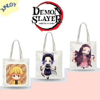 กระเป๋าโท้ท ลายการ์ตูนอนิเมะ Demon Slayer Chibi สไตล์ญี่ปุ่น nezuko tanjiro inosuke Genya Kanao Shinobu Kocho giyu 60XU