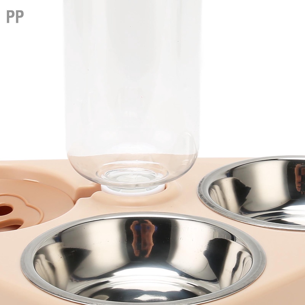 pp-pet-waterer-bottle-ชุดชามอาหารป้องกันการหก-triple-cat-bowls-with-automatic-water-for-dog-pink