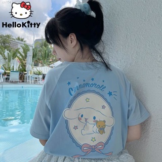 SANRIO Cinnamoroll เสื้อน่ารัก Y2k ผู้หญิงเสื้อยืดฤดูร้อนแขนสั้นผู้หญิงลายอะนิเมะน่ารักฮาราจูกุเสื้อลำลองเสื้อยืดเด็กผู้