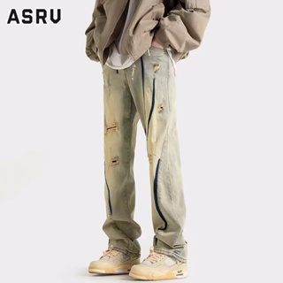 ASRV ฉีกหลวมตรงใหม่ทุกกางเกงอินเทรนด์ผู้ชายซิปกางเกงยีนส์ยอดนิยมของเยาวชน