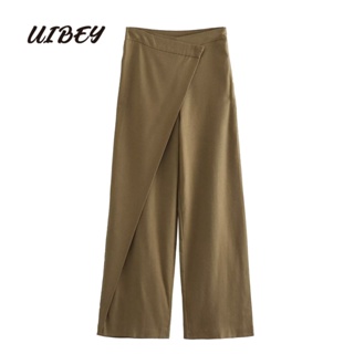 Uibey กางเกงแฟชั่น เอวสูง สีพื้น อเนกประสงค์ 2206