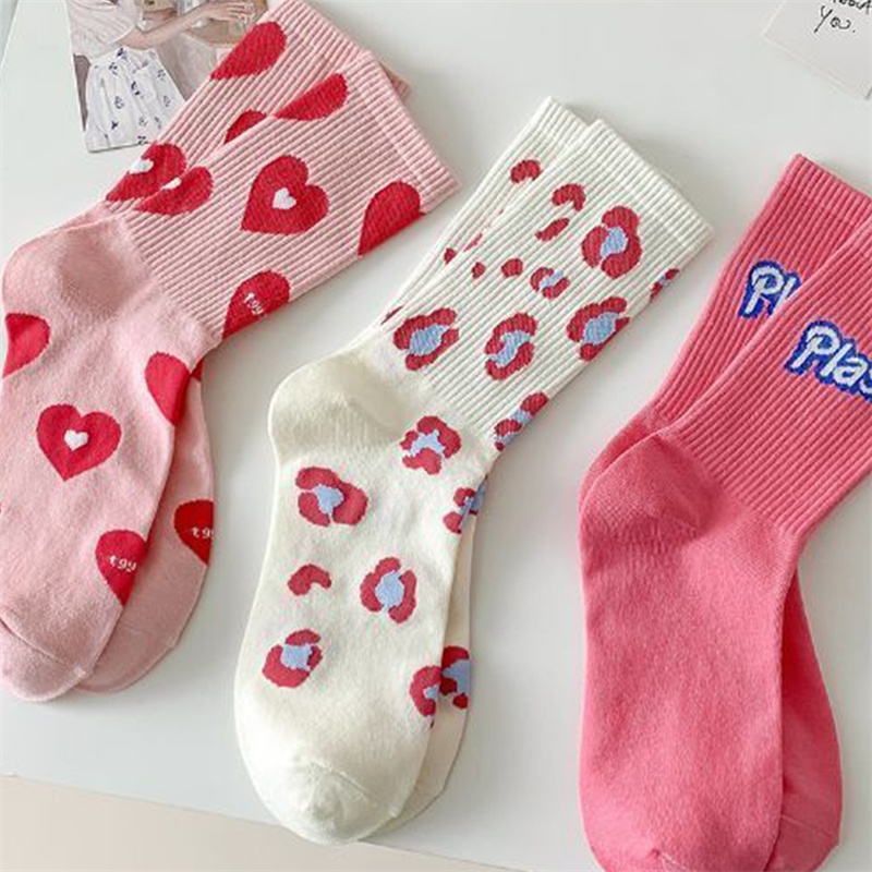 ถุงเท้ายาว-ถุงเท้าลําลอง-ลายดอกไม้-หัวใจ-สีชมพู-เข้ากับทุกการแต่งกาย-แบบเรียบง่าย-สําหรับสตรี