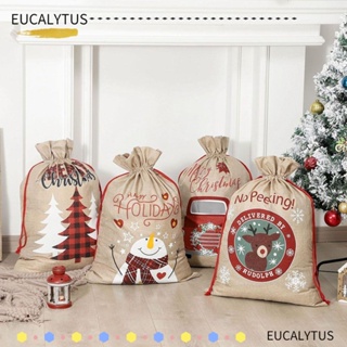 Eutus กระเป๋าผ้าใบหูรูด ลายสโนว์แมน กวางเรนเดียร์ คริสต์มาส