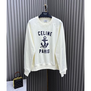 4GB3 CEL 23 autumn and winter New flocking letter printed logo round neck sweater womens long sleeve casual fashion all-match College Style