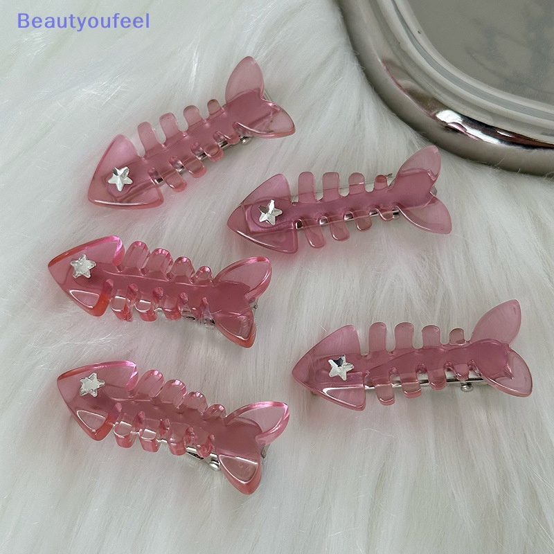 beautyoufeel-กิ๊บติดผม-รูปก้างปลาน่ารัก-สีชมพู-y2k-เครื่องประดับ-สําหรับผู้หญิง