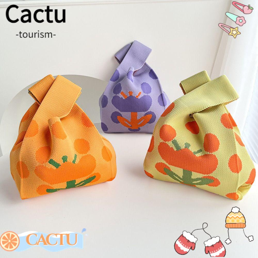 cactu-กระเป๋าถือ-ผ้าถัก-แฮนด์เมด-ลายการ์ตูนดอกไม้-ความจุสูง-สําหรับผู้หญิง