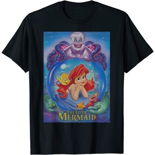 เสื้อยืดแขนสั้นเสื้อยืดผ้าฝ้ายพรีเมี่ยม เสื้อยืด พิมพ์ลาย Disney The Little Mermaid Ariel And UrsulaS-5XL