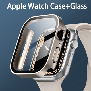 กระจกและเคส แบบแข็ง PC ขอบตรง ป้องกันหน้าจอ อุปกรณ์เสริม สําหรับ Apple Watch Ultra 49 มม. Series 8 7 45 มม. 41 มม. 44 มม. 40 มม. iWatch Series 4 5 SE