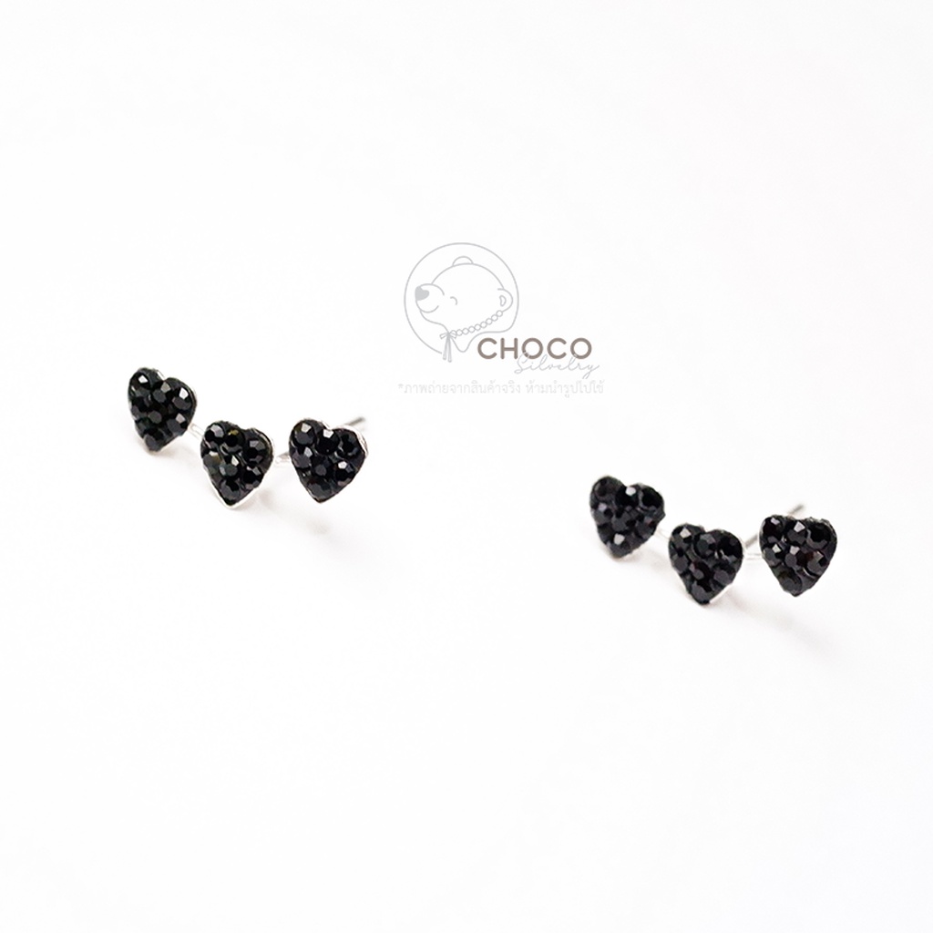 s925-ต่างหูเงินแท้หัวใจเพชร-cz-sterling-silver-stud-earrings-er85-black