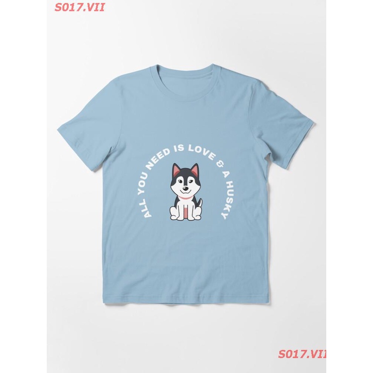 hot-sale-s017-vii-การ์ตูนตลก-all-you-need-is-love-amp-a-husky-essential-t-shirt-ผู้ชายและผู้หญิง-ลูกสุนัข