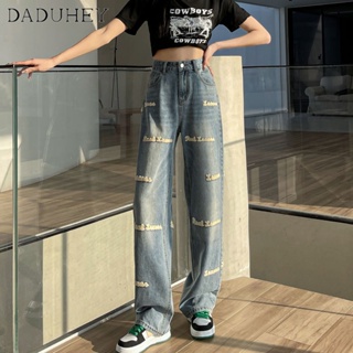 DaDuHey🎈 New American Style High Waist Straight Jeans Womens Summer New Plus Size Plump Girls Loose Slimming Casual Mop Wide Leg Pants