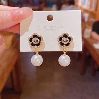 Dincior Pearl Fashion Earings Ins Girl Accessories Korean New Crystal Camellia Flower Dangle Earrings for Women
