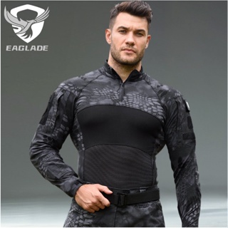 Eaglade เสื้อยืดยุทธวิธีผู้ชาย YDJX-FG-CX สีดํา งู ยืดได้ แขนยาว