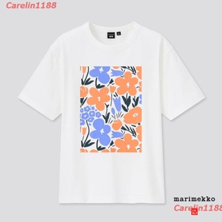 【ใหม่】【ผ้าฝ้ายแท้】Carelin1188 New UNIQLO เสื้อยืดสตรีคอกลมแขนสั้นพิมพ์ลาย Marimekko รับลมร้อน 440697 discount