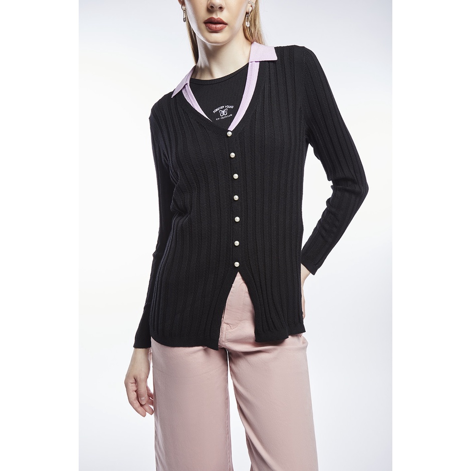 esp-คาร์ดิแกนนิตคอวี-ผู้หญิง-สีดำ-v-neck-knit-cardigan-5976