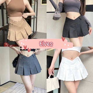 Elves✨พร้อมส่ง✨ กระโปรงกางเกงเอวสูง เว้าเอววี จีบหน้าและหลัง 
~2306~ -NZ-XM