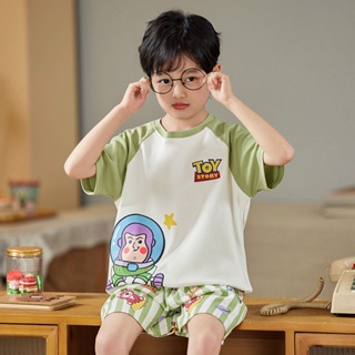 Summer new Toy Story childrens short-sleeved pajamas Cute Cartoon Buzz Lightyear Pure Cotton Kids Homewear