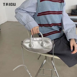 TAIDU กระเป๋าหิ้ว Saddle Bag สีเงินวินเทจ กระเป๋าสะพายข้างทั้งหมด วัสดุพียู การออกแบบเฉพาะ ความเรียบง่ายสไตล์คนเมือง เป็นที่นิยม
