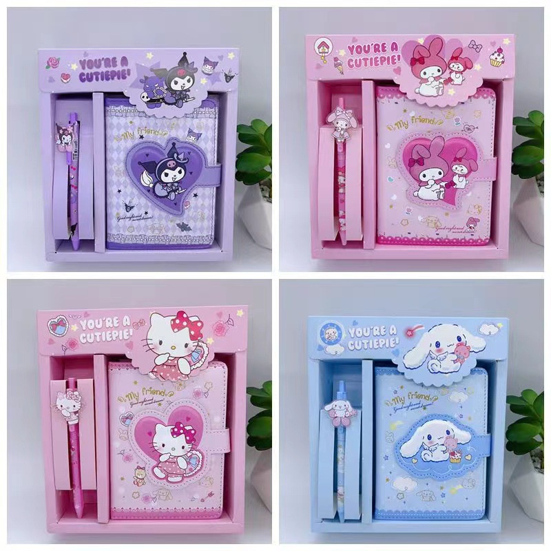 sanrio-mymelody-kuromi-cinnamoroll-journals-สมุดโน้ตไดอารี่-ปกหนัง-pu-อุปกรณ์เครื่องเขียน-สําหรับเด็ก