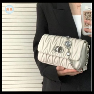 [Xiao Sang] กระเป๋าสะพายไหล่ ขนาดเล็ก แต่งสายโซ่ แต่งพลอยเทียม