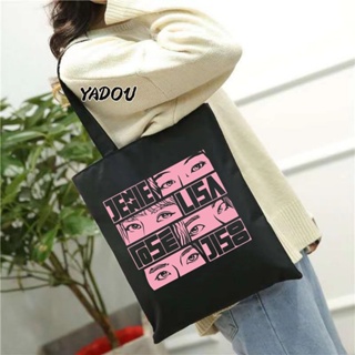 YADOU  Blackpink กระเป๋าอุปกรณ์ต่อพ่วงการ์ตูนพิมพ์ผ้าใบไหล่นักเรียนกระเป๋าแฟชั่น