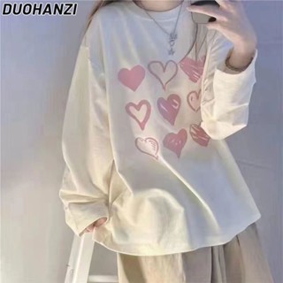 Duohanzi เสื้อยืดคอกลม แขนยาว พิมพ์ลาย สไตล์เกาหลี เรียบง่าย อเนกประสงค์ สําหรับผู้หญิง