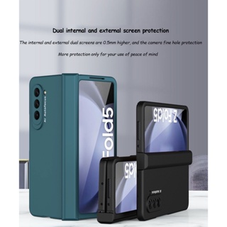 เคสโทรศัพท์มือถือแบบกระจกแข็ง พับได้ พร้อมบานพับด้านหน้า สําหรับ Samsung Galaxy Z Fold5 Z Fold 4 3 2 5G