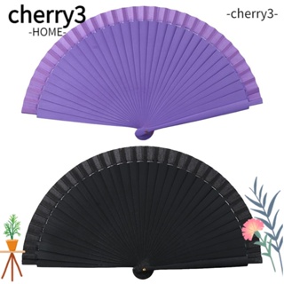 Cherry3 พัดไม้ แบบมือถือ พับได้ สีม่วง และสีดํา ปิดง่าย สไตล์คลาสสิก สําหรับเต้นรํา ปาร์ตี้ 2 ชิ้น