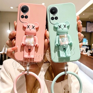 พร้อมส่ง เคสโทรศัพท์มือถือ ซิลิโคนนิ่ม TPU ลายหมีน่ารัก พร้อมสร้อยข้อมือ และขาตั้ง สําหรับ OPPO Reno 10 Pro Plus Pro+ A78 4G 5G Reno10 Pro