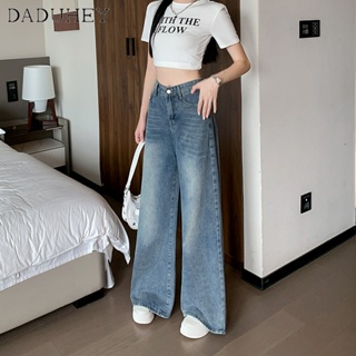 DaDuHey🎈 Korean Style Women New Retro Wash Blue Wide Leg Jeans Design Loose Plus Size Wide Leg Loose Casual Mopping Pants