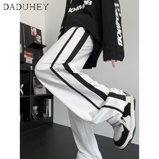 DaDuHey🔥 American Style Retro Fashion Brand High Street Striped Casual Pants Mens 2023 Loose Straight Track Sweatpants