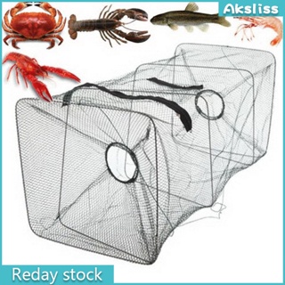 Aks ไนลอน กรงกุ้ง กลางแจ้ง เครื่องมือตกปลา พับได้ สี่เหลี่ยม ขนาดเล็ก กระเป๋าตาข่าย ปลา พร้อมซิป