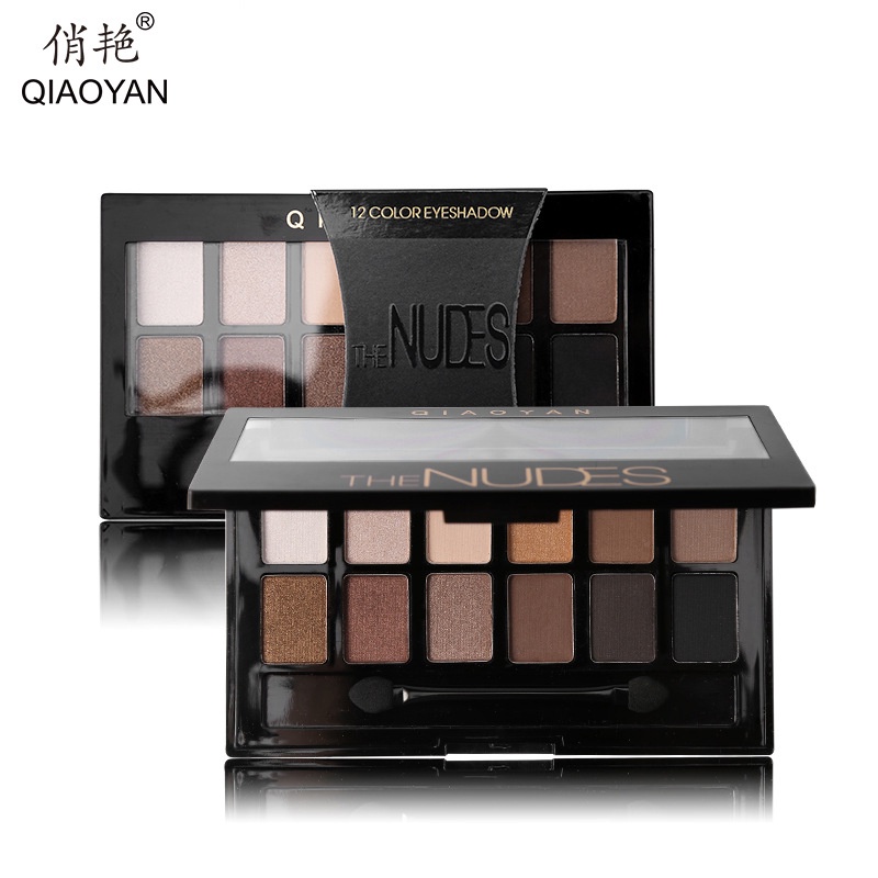 spot-second-hair-qiao-yan-makeup-plate-nude-eye-shadow-plate-12-color-large-earth-color-pearly-matte-multi-color-beginner-makeup-domestic-product-19278cc