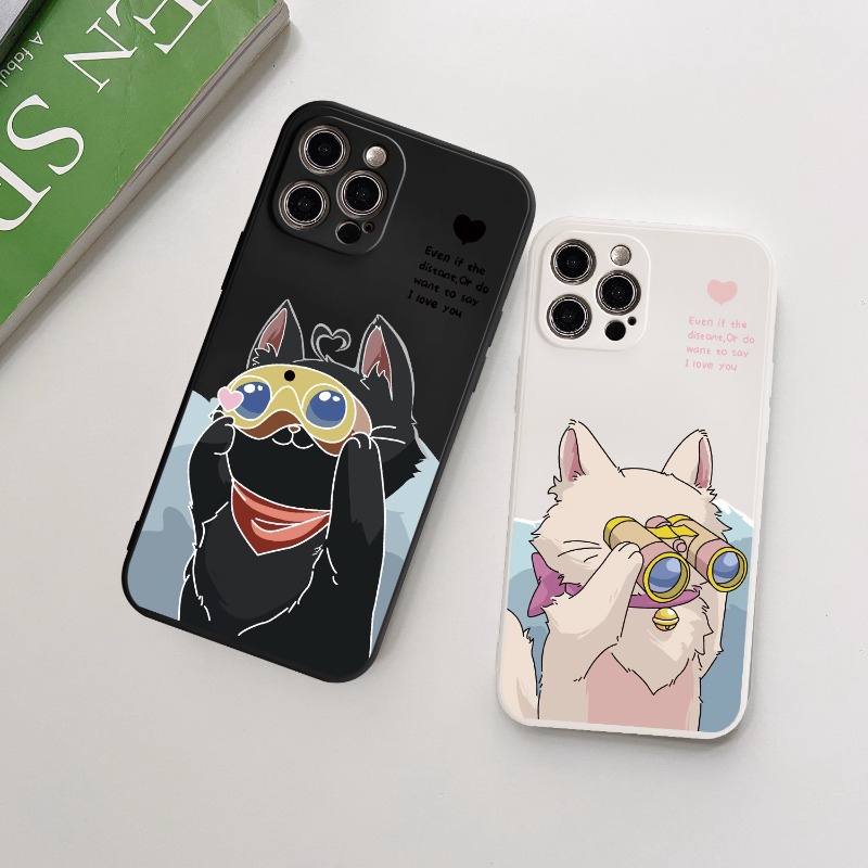 เคสโทรศัพท์มือถือแบบใส-ลายกล้องโทรทรรศน์-แมวขาว-ดํา-สําหรับ-iphone-14promax-13pro-11pro-12mini-8plus7-6s-xr-xsmax