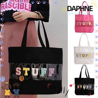Daphne กระเป๋าช้อปปิ้ง ผ้าแคนวาส PVC แบบใส กันน้ํา ปักลายตัวอักษร แฟชั่นสําหรับผู้หญิง