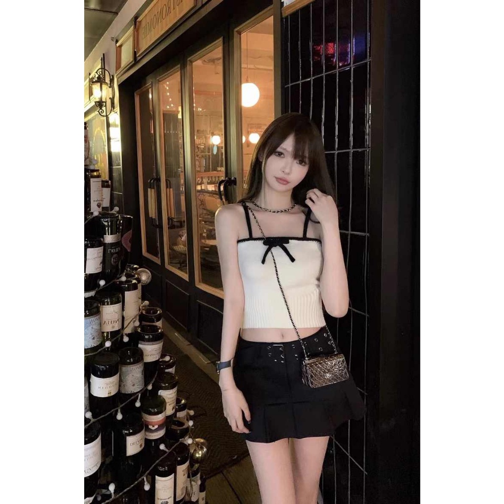 fashion-เสื้อสายเดี่ยวไหมพรมตัวเล็ก-เสื้อตัวครอป-รุ่น-w5826