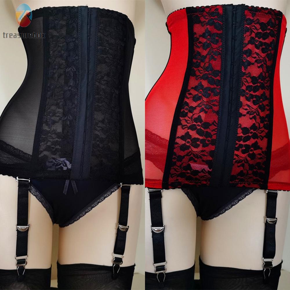 【TRSBX】Womens Garter Belt Shapewear White/Red Breathable Comfortable