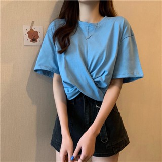 เสื้อยืดคอกลม แขนสั้น ทรงหลวม สีพื้น สไตล์เรียบง่าย สําหรับผู้หญิง