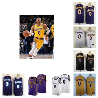 Los Angeles Lakers #0 Russell Westbrook เสื้อบาสเก็ตบอลสีดำของผู้ชายสั้น -เสื้อยืดกีฬา
