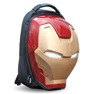 กระเป๋าเป้สะพายหลัง กระเป๋านักเรียน ผ้าแคนวาส เรืองแสง ลาย Iron Man 3D ขนาดใหญ่ เหมาะกับของขวัญ สําหรับนักเรียนผู้ชาย R8MI