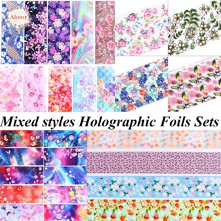 AHOUR Mixed Nails Decoration Gradient Adhesive Decals DIY Nail Art Shining UV Gel Wraps Starry Paper Marble Holographic Foils Transfer Foil Sticker