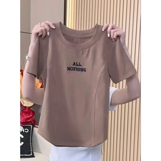 เสื้อยืดลําลอง คอกลม พิมพ์ลายตัวอักษร เข้ารูป เข้ากับทุกการแต่งกาย แฟชั่นฤดูร้อน สําหรับสตรี