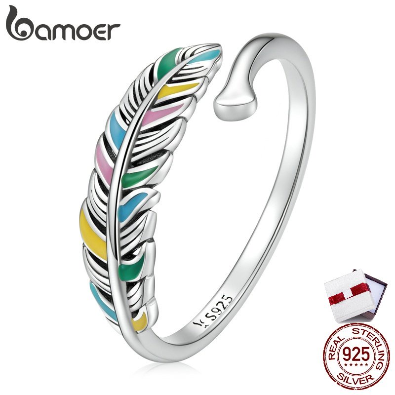 bamoer-แหวนเงิน-925-ประดับขนนก-เปิดได้-เครื่องประดับแฟชั่น-สําหรับผู้หญิง-scr799
