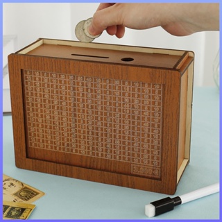 กระปุกออมสินไม้ กล่องเก็บเงิน สร้างสรรค์ พร้อมตัวเลข ตกแต่งโต๊ะ เหรียญ พร้อมปากกา SHOPSBC6968
