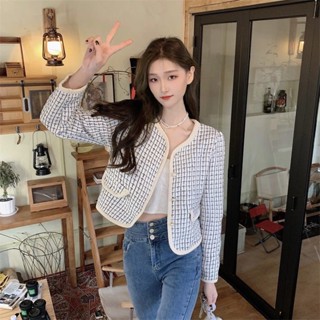❤️【สินค้าพร้อม】❤️ เสื้อแจ็กเก็ตชาแนล แขนยาว คอวี ตัวสั้น แฟชั่นฤดูใบไม้ร่วง สําหรับผู้หญิง 2022