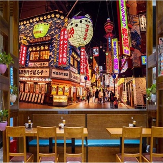 วอลเปเปอร์ติดผนัง ฉากถนนญี่ปุ่น อิซากายะ ซูชิ บาร์ ภาพพื้นหลัง ภาพจิตรกรรมฝาผนัง ร้านอาหารญี่ปุ่น ตกแต่งอุตสาหกรรม 3D