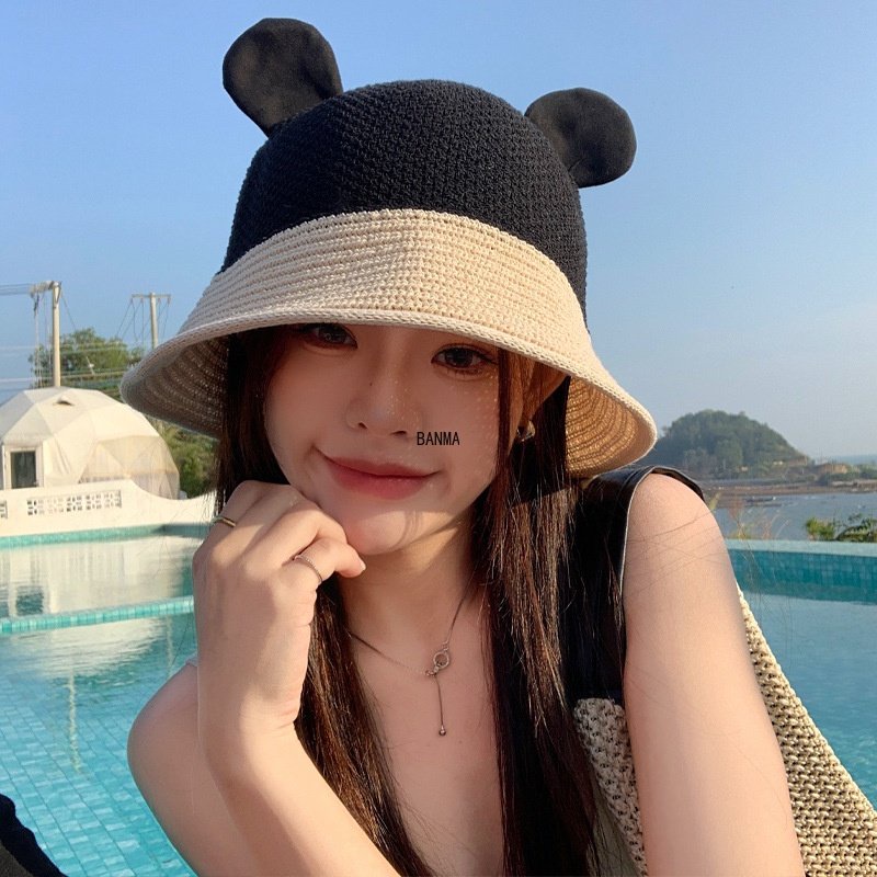 ใหม่-หมวกบักเก็ต-กันแดด-ระบายอากาศ-ลายหูแมวน่ารัก-สําหรับผู้หญิง